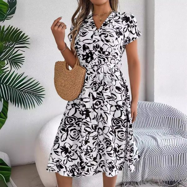 Casual V-neck Flower Dress