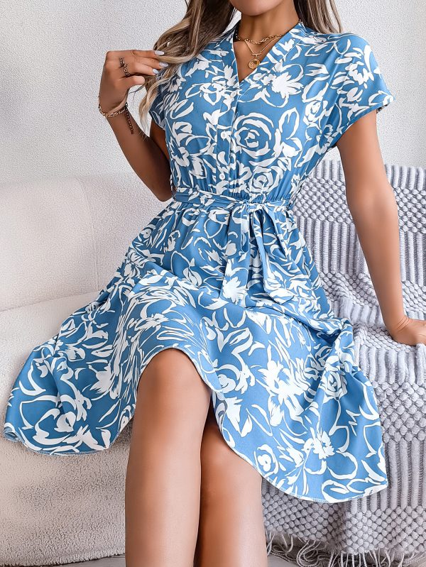 Casual V-neck Flower Dress