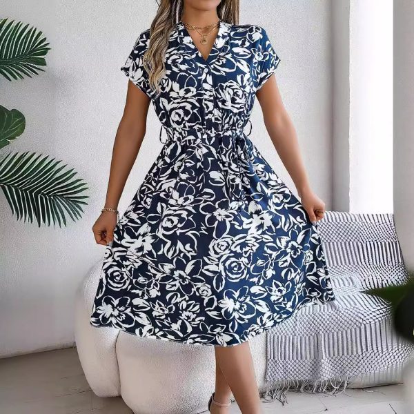 Casual V-neck Flower Dress