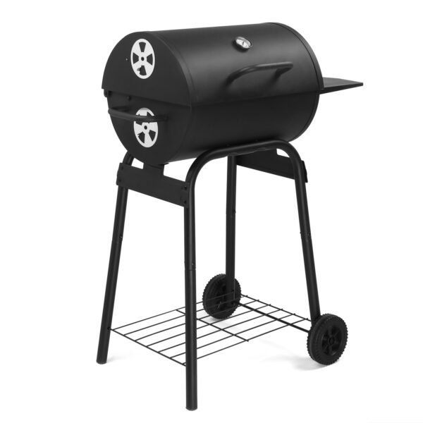 Black Cylinder With Side Panels And Wheels